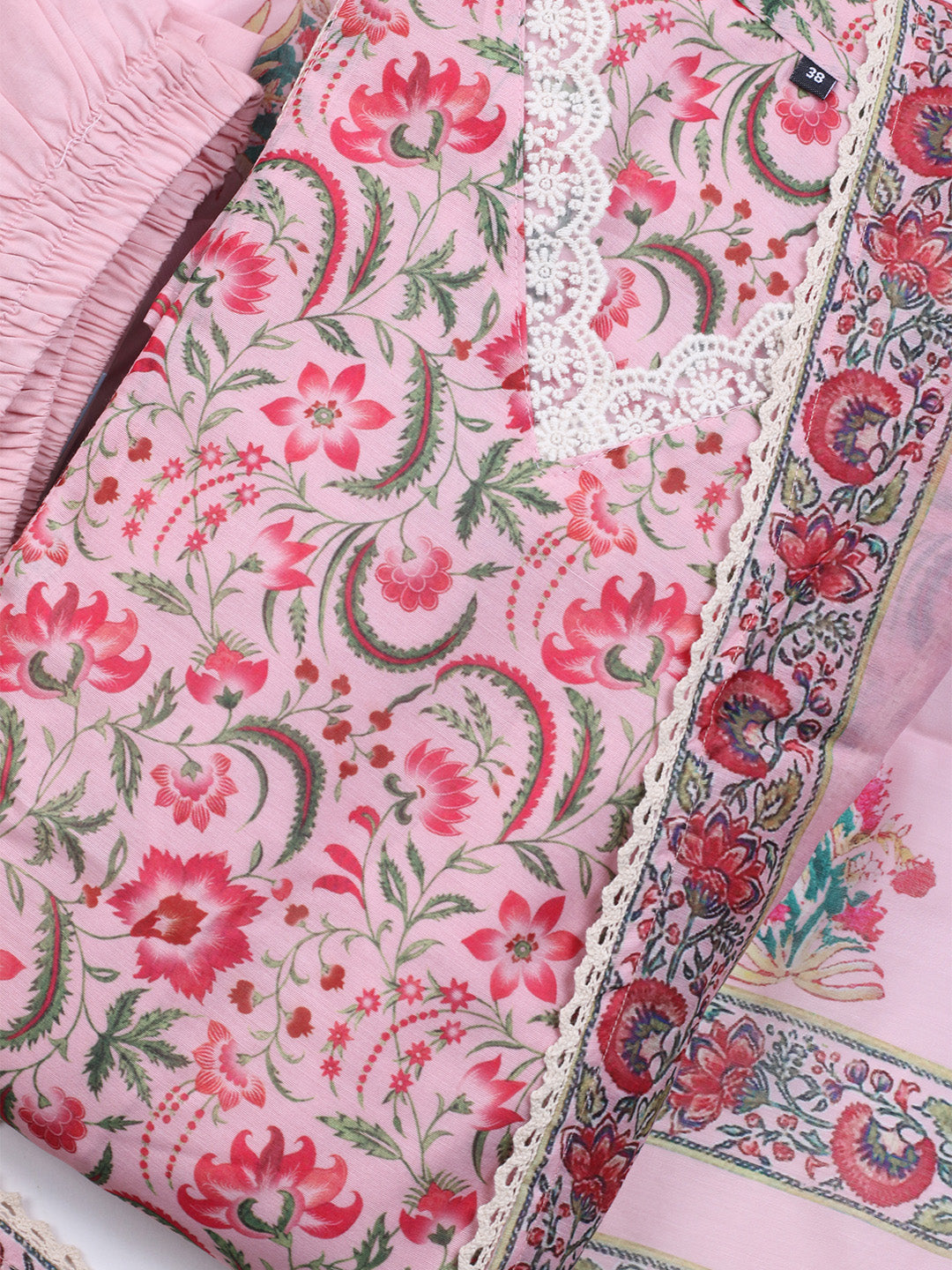 Printed Chanderi Kurta With Pants & Dupatta