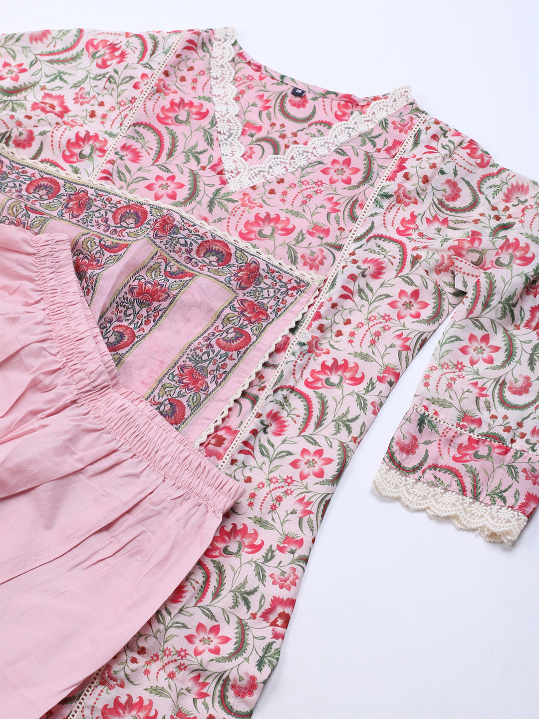 Printed Chanderi Kurta With Pants & Dupatta