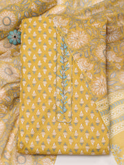 Printed Neck Embroidery Cotton Unstitched Suit Piece With Dupatta