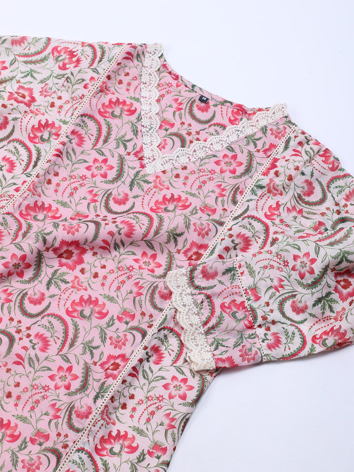 Printed Chanderi Kurta With Pants &amp; Dupatta