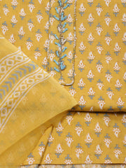 Printed Neck Embroidery Cotton Unstitched Suit Piece With Dupatta