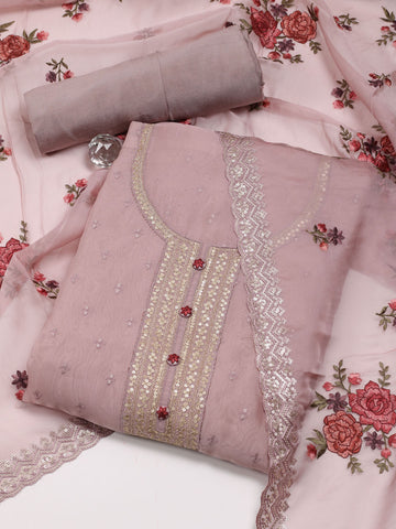 Neck Embroidered Organza Unstitched Suit Piece With Dupatta