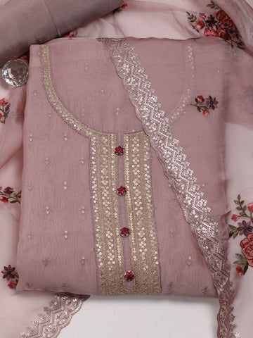 Neck Embroidered Organza Unstitched Suit Piece With Dupatta