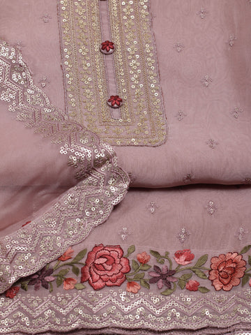 Neck Embroidered Organza Unstitched Suit Piece With Dupatta