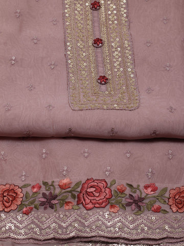 Neck Embroidered Organza Unstitched Suit Piece With Dupatta