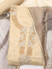 Neck Embroidered Chinnon Unstitched Suit Piece With Dupatta