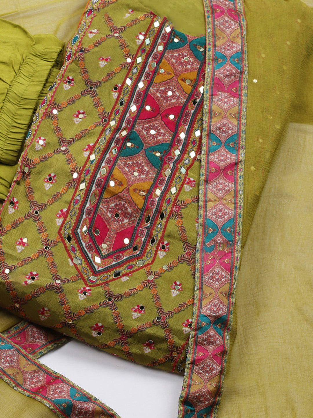 Printed Chanderi Kurta With Pants & Dupatta