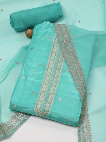 Neck Patti Chanderi Unstitched Suit Piece With Dupatta