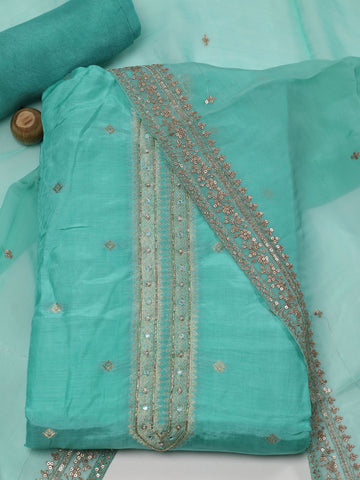 Neck Patti Chanderi Unstitched Suit Piece With Dupatta