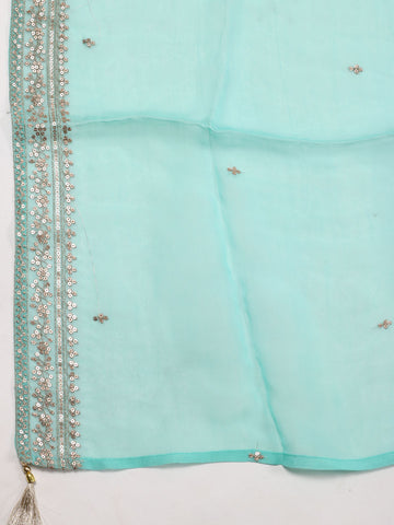 Neck Patti Chanderi Unstitched Suit Piece With Dupatta