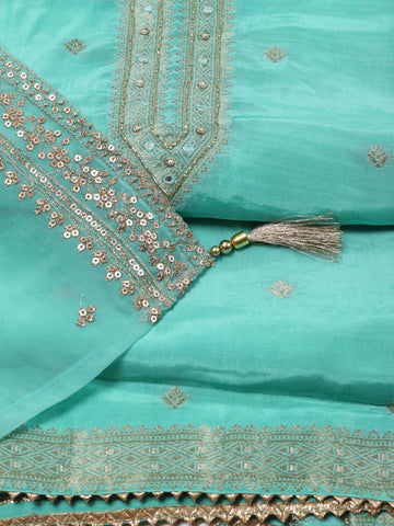 Neck Patti Chanderi Unstitched Suit Piece With Dupatta