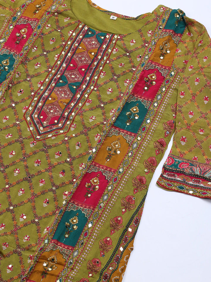 Printed Chanderi Kurta With Pants &amp; Dupatta