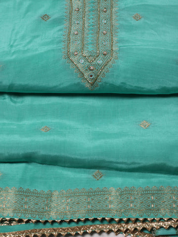 Neck Patti Chanderi Unstitched Suit Piece With Dupatta