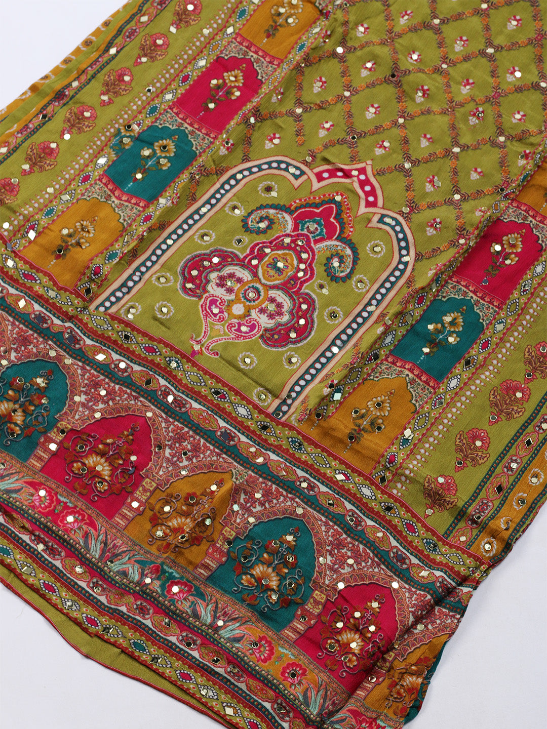 Printed Chanderi Kurta With Pants & Dupatta