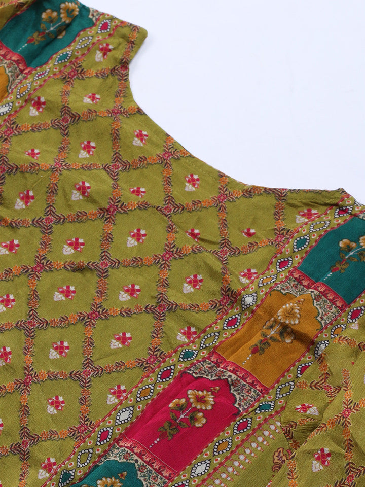 Printed Chanderi Kurta With Pants &amp; Dupatta