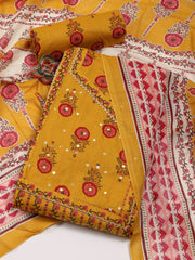 Printed Neck Embroidery Cotton Unstitched Suit Piece With Dupatta