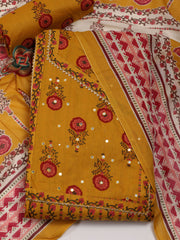 Printed Neck Embroidery Cotton Unstitched Suit Piece With Dupatta