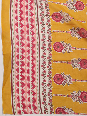 Printed Neck Embroidery Cotton Unstitched Suit Piece With Dupatta