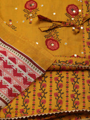 Printed Neck Embroidery Cotton Unstitched Suit Piece With Dupatta