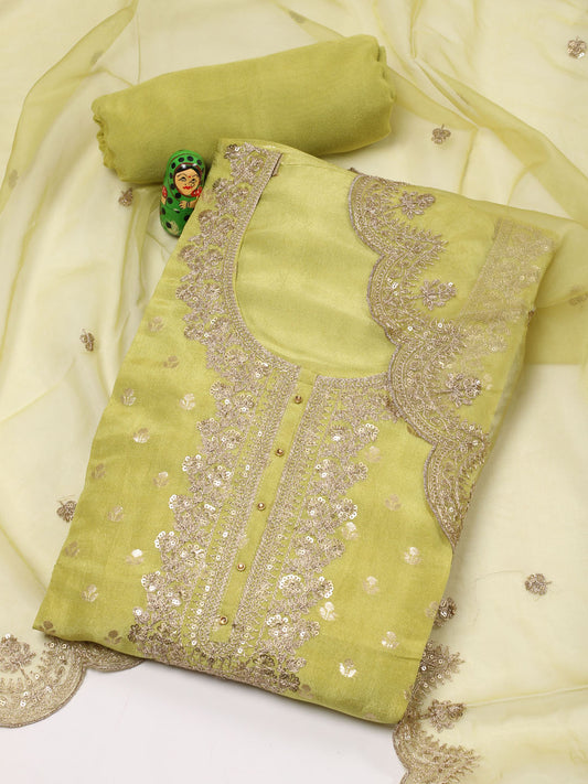 Neck Embroidered Chanderi Unstitched Suit Piece With Dupatta