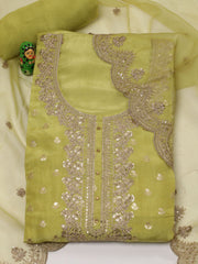 Neck Embroidered Chanderi Unstitched Suit Piece With Dupatta