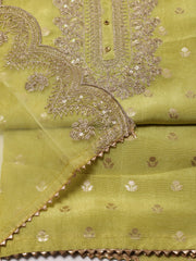 Neck Embroidered Chanderi Unstitched Suit Piece With Dupatta