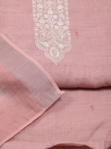 Neck Embroidered Linen Unstitched Suit Piece With Dupatta