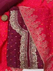 Neck Embroidered Organza Unstitched Suit Piece With Dupatta