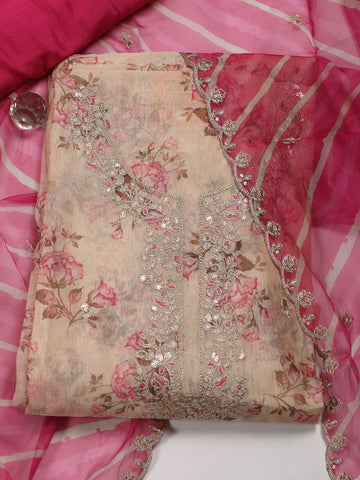 Neck Embroidered Organza Unstitched Suit Piece With Dupatta