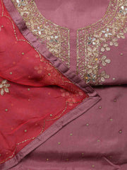 Neck Embroidered Chinnon Unstitched Suit Piece With Dupatta