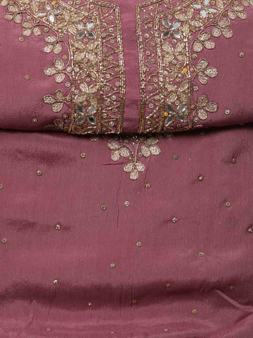 Neck Embroidered Chinnon Unstitched Suit Piece With Dupatta