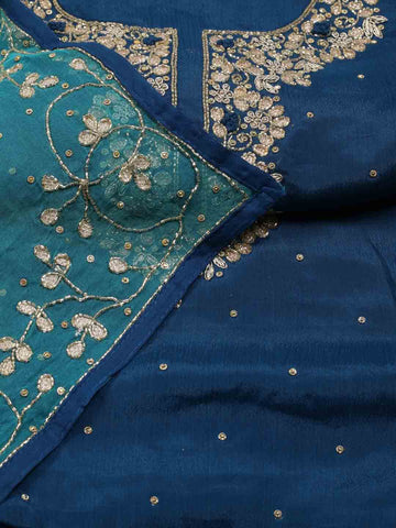 Neck Embroidery Chinnon Unstitched Suit Piece With Printed Dupatta