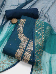 Neck Embroidered Chinnon Unstitched Suit Piece With Dupatta
