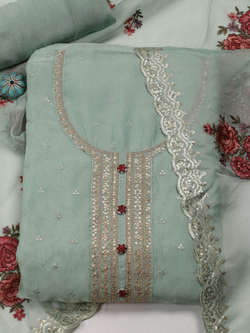 Neck Embroidered Organza Unstitched Suit Piece With Dupatta