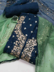 Neck Embroidered Organza Unstitched Suit Piece With Dupatta