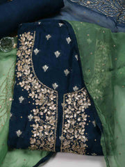 Neck Embroidered Organza Unstitched Suit Piece With Dupatta