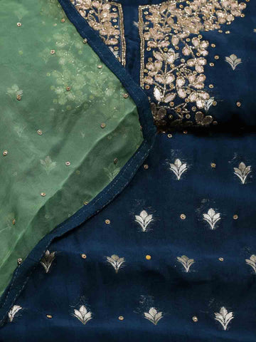 Neck Embroidered Organza Unstitched Suit Piece With Dupatta
