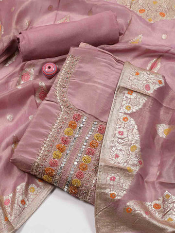 Neck Embroidered Handloom Unstitched Suit Piece With Printed Dupatta