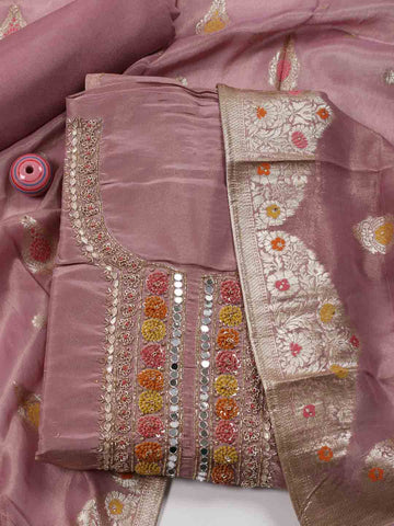 Neck Embroidered Handloom Unstitched Suit Piece With Printed Dupatta