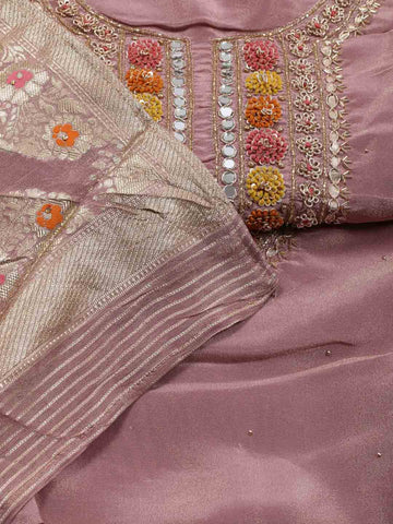 Neck Embroidered Handloom Unstitched Suit Piece With Printed Dupatta