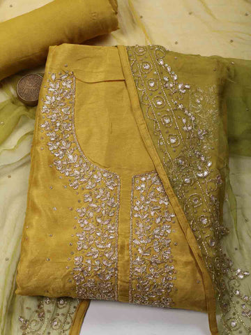 Neck Embroidery Handloom Unstitched Suit Piece With Printed Dupatta