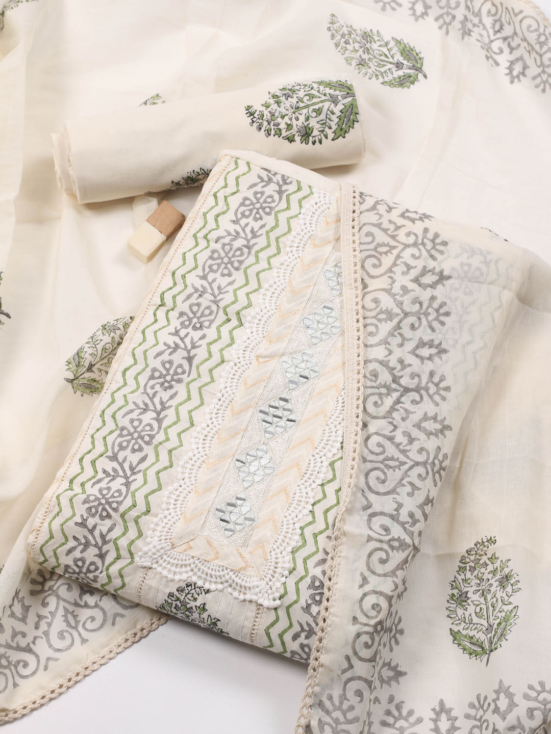Panel Embroidery Printed Cotton Unstitched Suit Piece With Dupatta