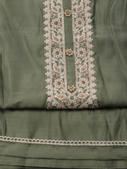 Neck Embroidered Chanderi Unstitched Suit Piece With Dupatta