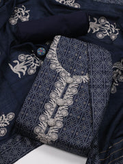 Neck Embroidered Cotton Unstitched Suit Piece With Dupatta