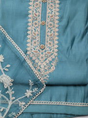 Neck Embroidered Chanderi Unstitched Suit Piece With Dupatta