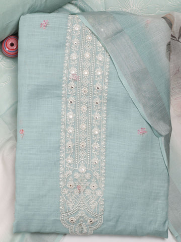Neck Embroidered Linen Unstitched Suit Piece With Dupatta