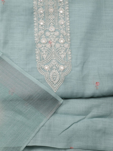 Neck Embroidered Linen Unstitched Suit Piece With Dupatta