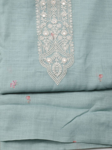 Neck Embroidered Linen Unstitched Suit Piece With Dupatta