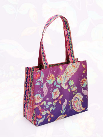Purple Printed Crepe Handbag
