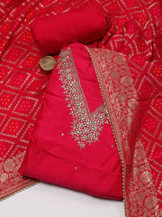 Neck Embroidered Handloom Unstitched Suit Piece With Dupatta